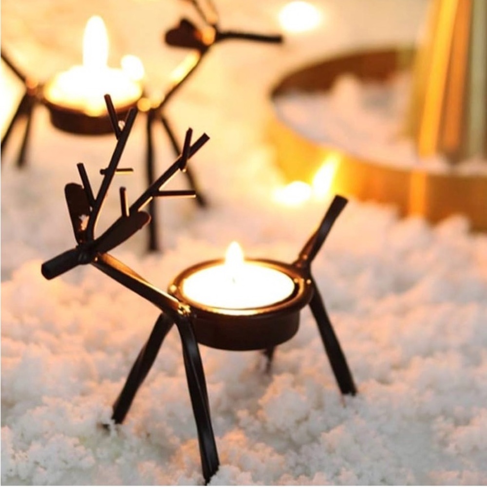 Lot of3 Metal Iron Christmas Reindeer Tealight Holders‎ 5" Reindeer